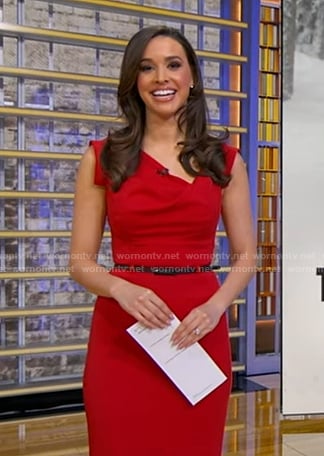 Hanna Battah’s red asymmetric neck sheath dress on Good Morning America