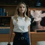 Harper’s white embellished top and jeans on Elsbeth