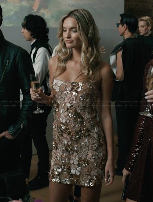 Harper's sequin floral mini dress on Elsbeth