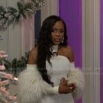 Hayley’s white rib knit dress with metal detail on Beyond the Gates