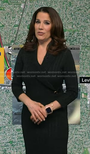 Heather's black cable knit wrap sweater dress on Good Morning America