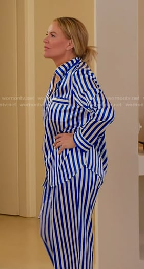 Heather's blue striped pajamas on The Real Housewives of Salt Lake City