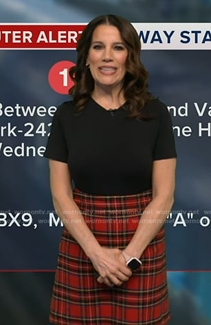 Heather's red tartan check skirt on Good Morning America