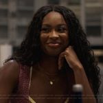 Hilary’s pink floral textured top on Bel-Air