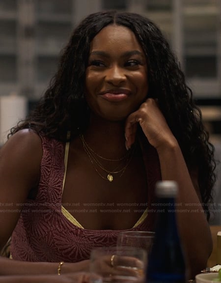 Hilary's pink floral textured top on Bel-Air