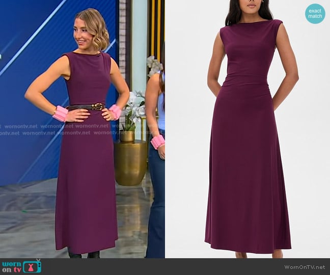 Hill House Home The Sloane Dress in Aubergine worn by Gabby George on Tamron Hall Show