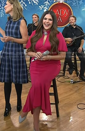 Hillary Scott’s pink keyhole dress with Brooch on Today