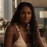 Hilary’s white lace-up tank on Bel-Air