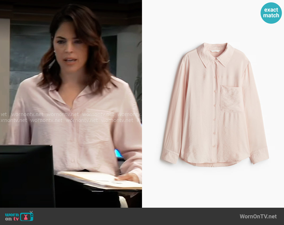 H&M Viscose-Blend Shirt in Powder Pink worn by Britt Westbourne (Kelly Thiebaud) on General Hospital