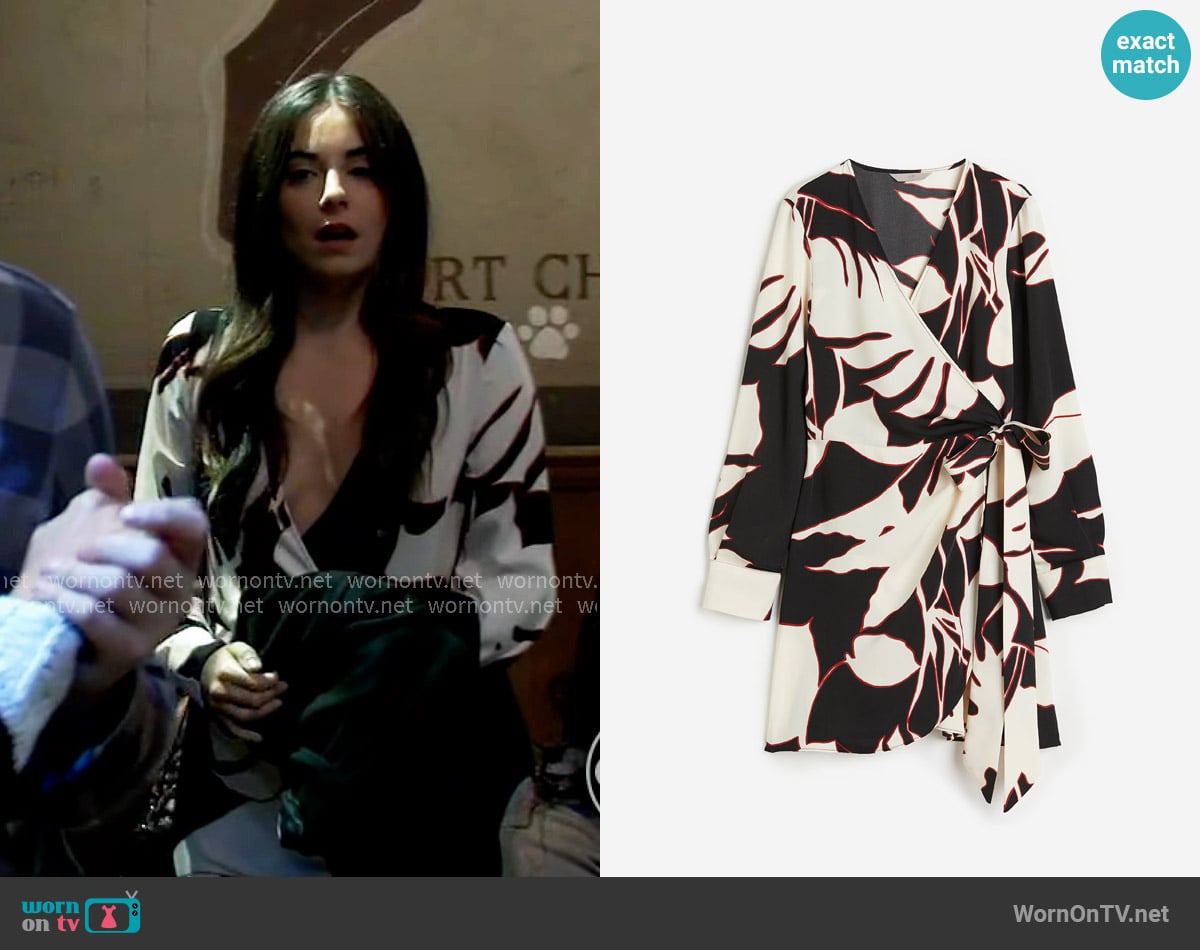H&M Wrap Dress in Black / Leaves worn by Molly Lansing-Davis (Kristen Vaganos) on General Hospital