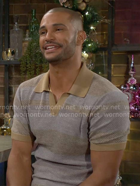 Holden’s striped knit polo shirt on The Young and the Restless