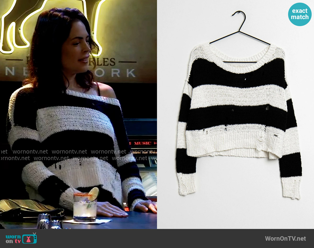 Hollister Striped Distressed Sweater worn by Britt Westbourne (Kelly Thiebaud) on General Hospital