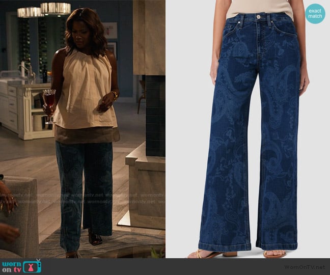 Hudson Jodie High Rise Wide Leg Jeans in Indigo Paisley worn by Vivian Banks (Cassandra Freeman) on Bel-Air