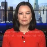 Jo Ling Kent’s red short sleeve cardigan on CBS Mornings