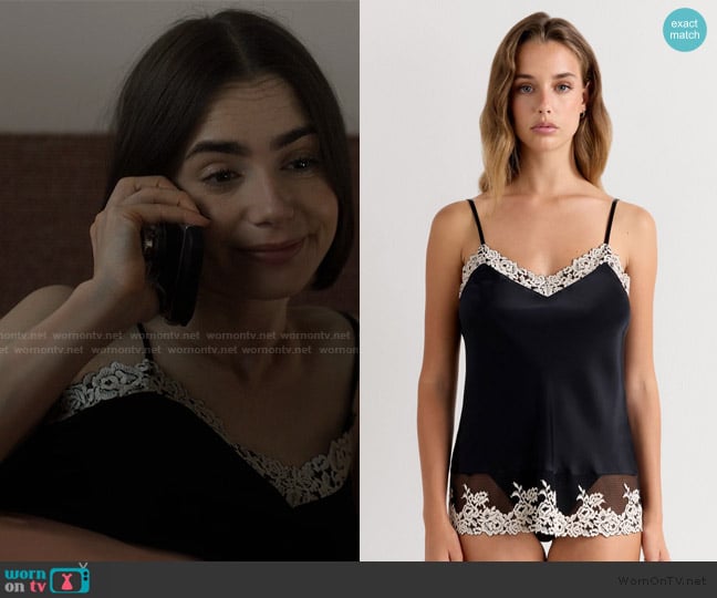 Intimissimi Pretty Flowers Thin Strap Silk Tank Top worn by Emily Cooper (Lily Collins) on Emily in Paris