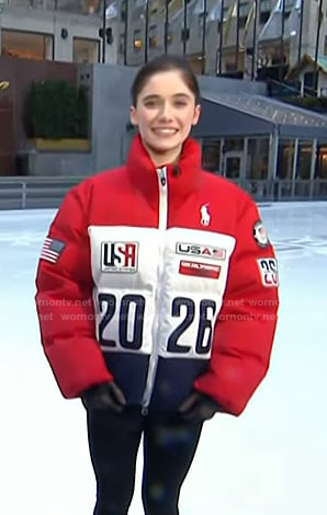 Isabeau Levito’s red, white and navy puffer jacket on Today
