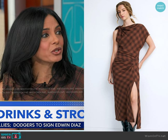 Isabel Marant Etoile Naerys Plaid Midi Dress worn by Dr. Tara Narula on Good Morning America