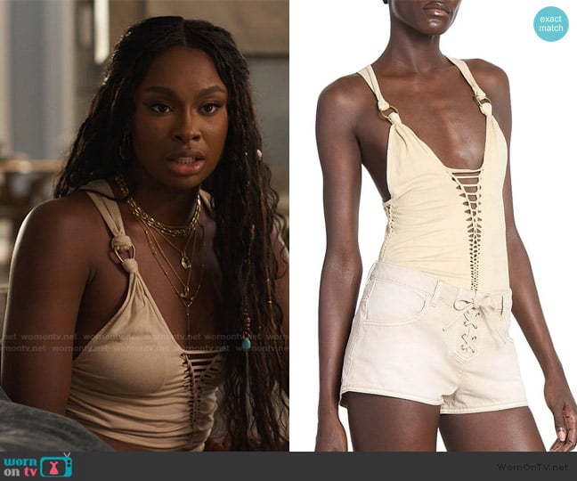 Isabel Marant Sakina Lace-Up Tank worn by Hilary Banks (Coco Jones) on Bel-Air