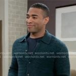 Isaiah's teal green zig zag sweater on General Hospital
