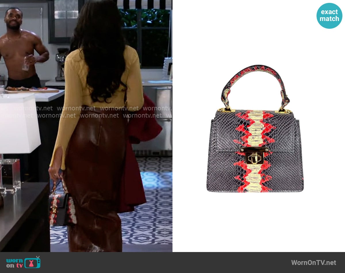 Ivan Troy Ada Brown Women’s Handbag in Black & Red worn by Dani Dupree (Karla Mosley) on Beyond the Gates