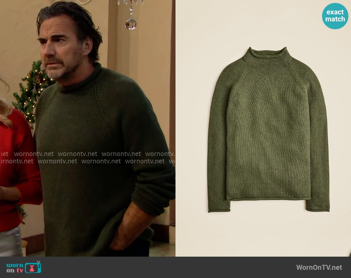 J. Crew 1988 Rollneck™ sweater in Hthr Moss worn by  Ridge Forrester (Thorsten Kaye) on The Bold and the Beautiful