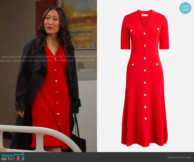 J. Crew Elbow-sleeve button-up sweater-dress worn by Melinda Trask (Tina Huang) on Days of our Lives