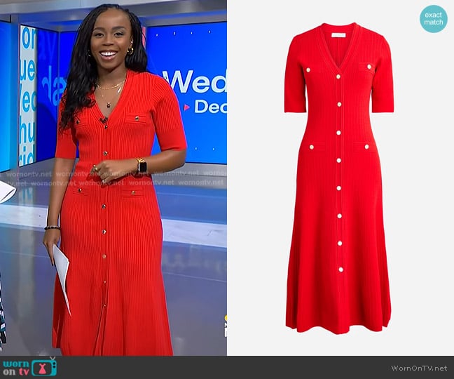 J. Crew Elbow-sleeve button-up sweater-dress worn by Zinhle Essamuah on NBC News Daily
