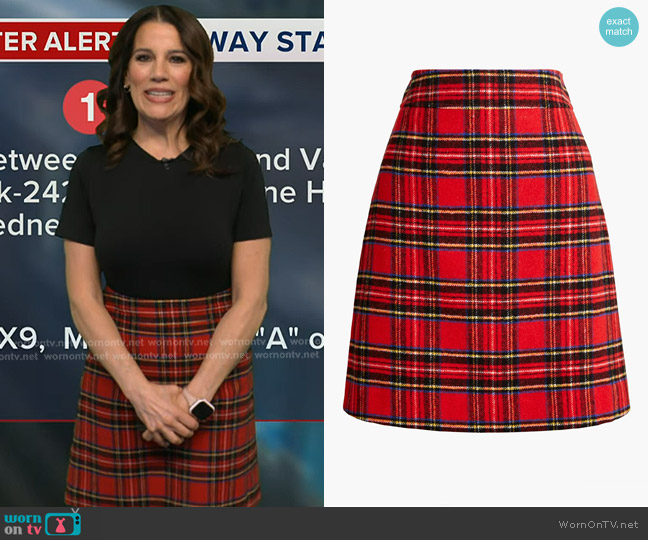 J. Crew Plaid Wool-blend A-line Mini Skirt worn by Heather O’Rourke on Good Morning America