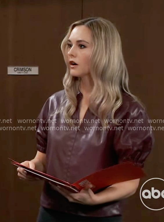 Jacinda's burgundy leather top on General Hospital