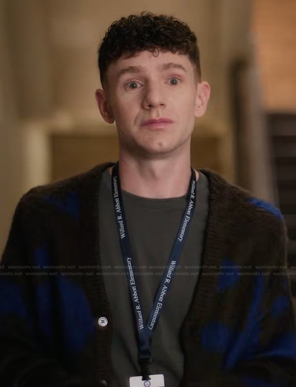 Jacob’s brown cardigan on Abbott Elementary