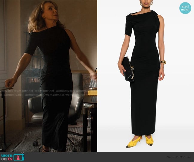 Jacquemus The Drapeado maxi dress worn by Sylvie (Philippine Leroy-Beaulieu) on Emily in Paris
