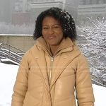 Janai’s beige leather puffer coat on Good Morning America