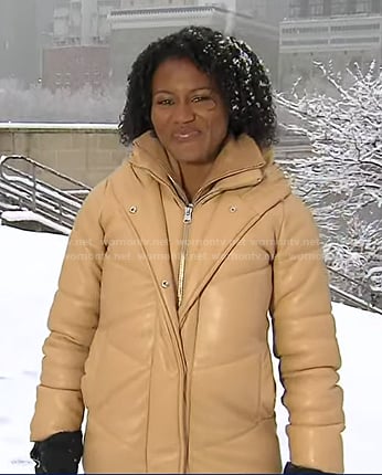 Janai’s beige leather puffer coat on Good Morning America