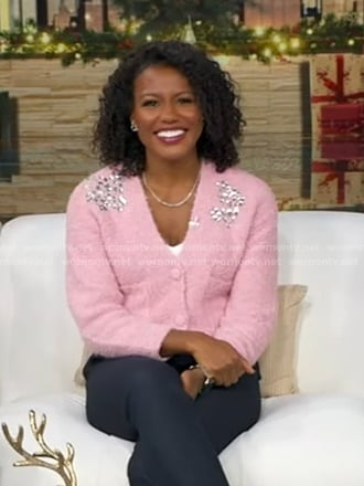 Janai’s pink embellished cardigan on Good Morning America