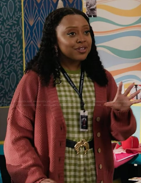 Janine’s green gingham check dress on Abbott Elementary