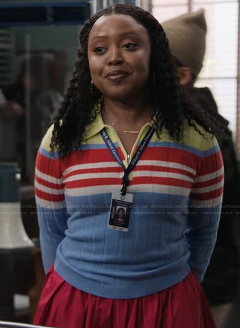 Janine’s striped collared sweater on Abbott Elementary