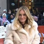 Jasmine Snow’s white fur belted jacket coat on Today