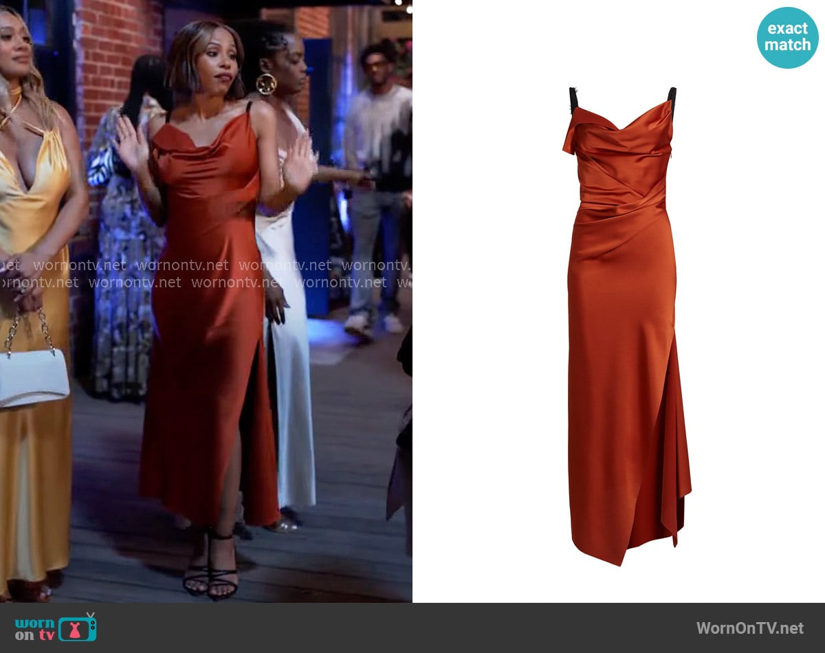 Jason Wu Collection Draped Satin Slip Gown worn by Andrea Barnes (Kj Smith) on Tyler Perrys Sistas