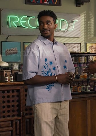 Jazz's blue embroidered shirt on Bel-Air