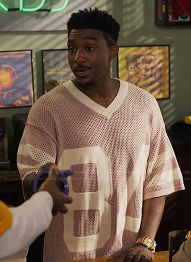 Jazz's pink 84 open knit jersey on Bel-Air