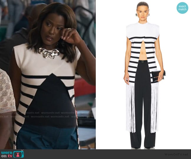 Jean Paul Gaultier Mariniere Crossed Top worn by Vivian Banks (Cassandra Freeman) on Bel-Air