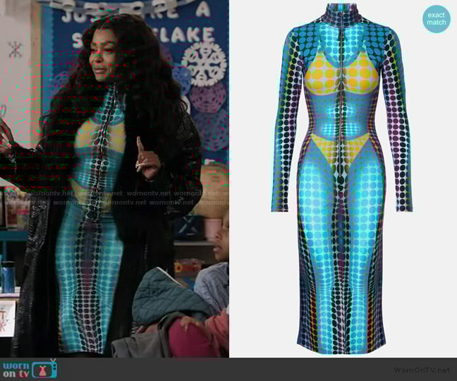 Jean Paul Gaultier Printed midi dress worn by Vanetta Teagues (Taraji P. Henson) on Abbott Elementary
