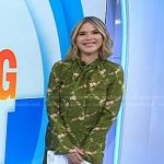 Jenna’s green floral tie neck blouse and skirt on Today