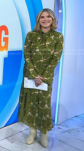 Jenna's green floral tie neck blouse and skirt on Today