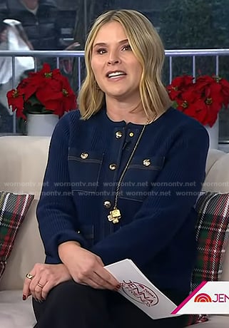 Jenna’s navy denim detail ribbed cardigan jacket on Today