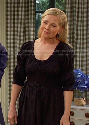 Jennifer’s black smocked puff sleeve dress on Days of our Lives