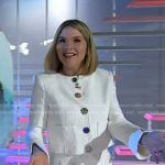 Jenna’s whtie jewel button jacket and mini skirt on Today