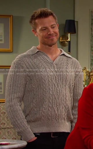 Jeremy’s beige cable knit polo sweater on Days of our Lives