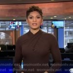 Jericka's brown cross neck sheath dress on CBS Evening News