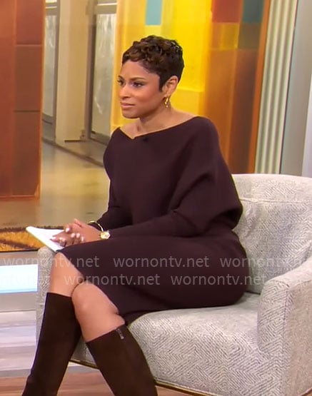 Jericka Duncan's brown sweater dress on CBS Mornings
